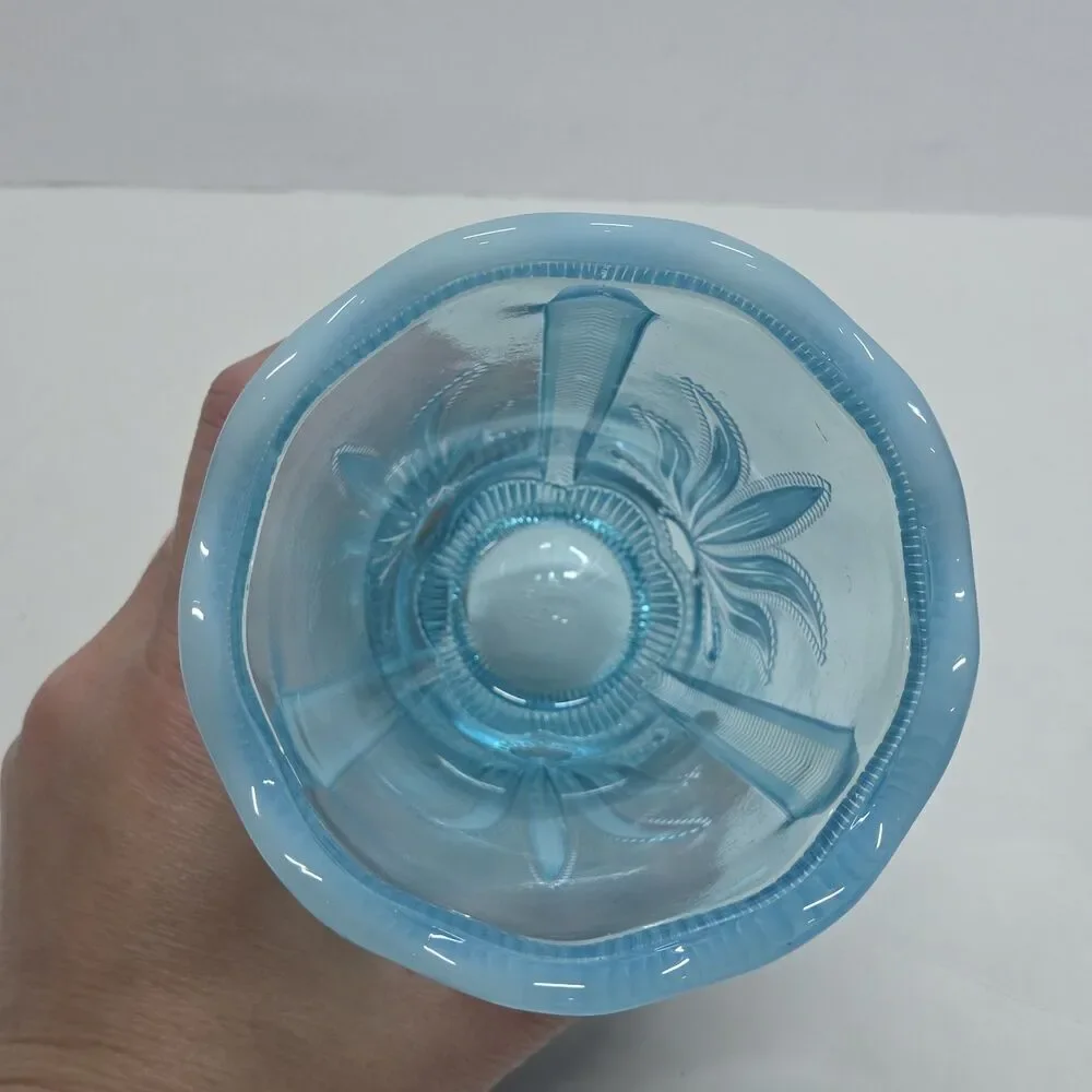 Vintage Fenton Cactus Blue Opalescent Glass Vase 7 Inches